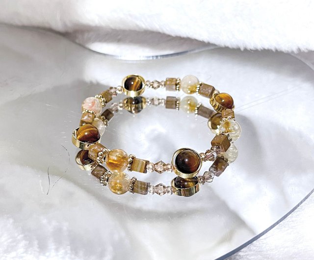 Light Tiger Eye Citrine Beads 14kgold Wood Evil Eye Beaded Bracelet