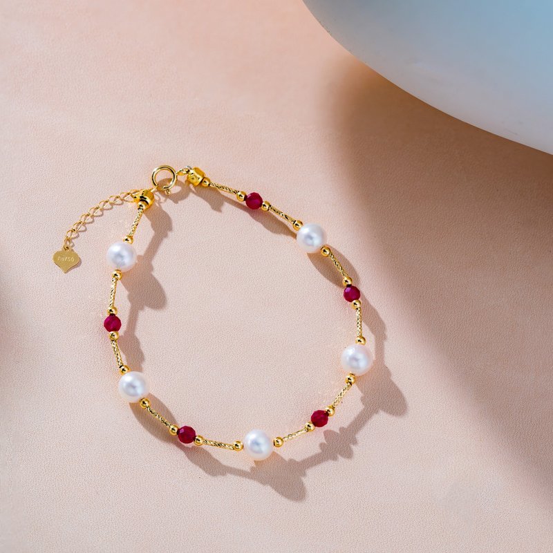 Akoya ruby ​​18K gold special bracelet - Bracelets - Pearl 