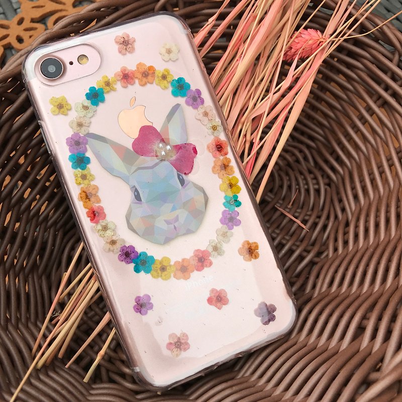 iPhone 7 手機殼 Dry Pressed Flowers Case 押花 乾燥花 小兔 彩色壓花 002 - 手機殼/手機套 - 植物．花 多色