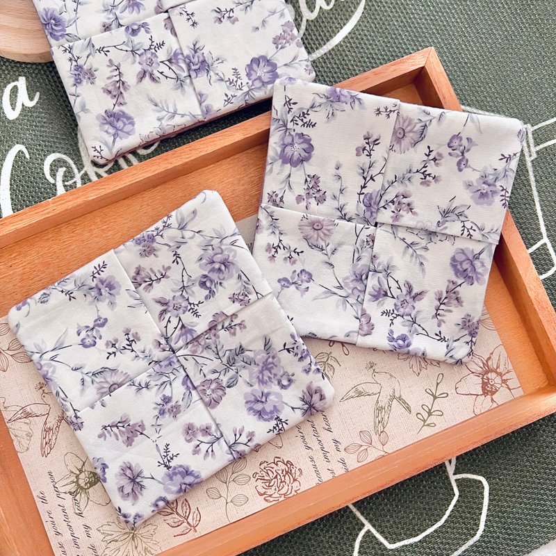 Zakka style handmade coasters purple catkins patchwork coasters - Coasters - Cotton & Hemp Multicolor