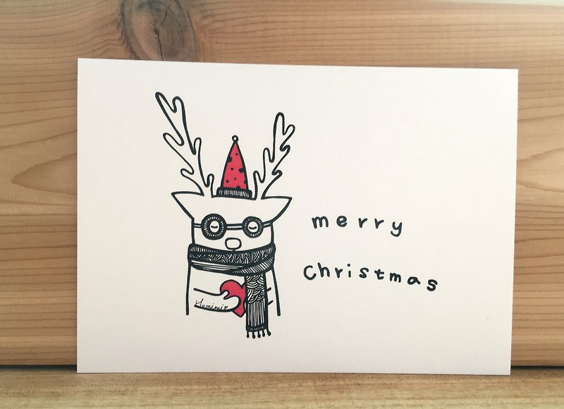 手寫插畫明信片- 聖誕麋鹿 - 心意卡/卡片 - 紙 透明