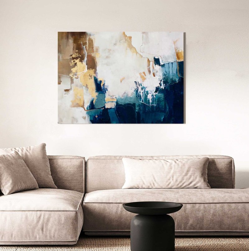 Navy painting abstract |Navy brown wall art |Navy canvas painting | Blue Flash 2 - 壁貼/牆壁裝飾 - 棉．麻 藍色