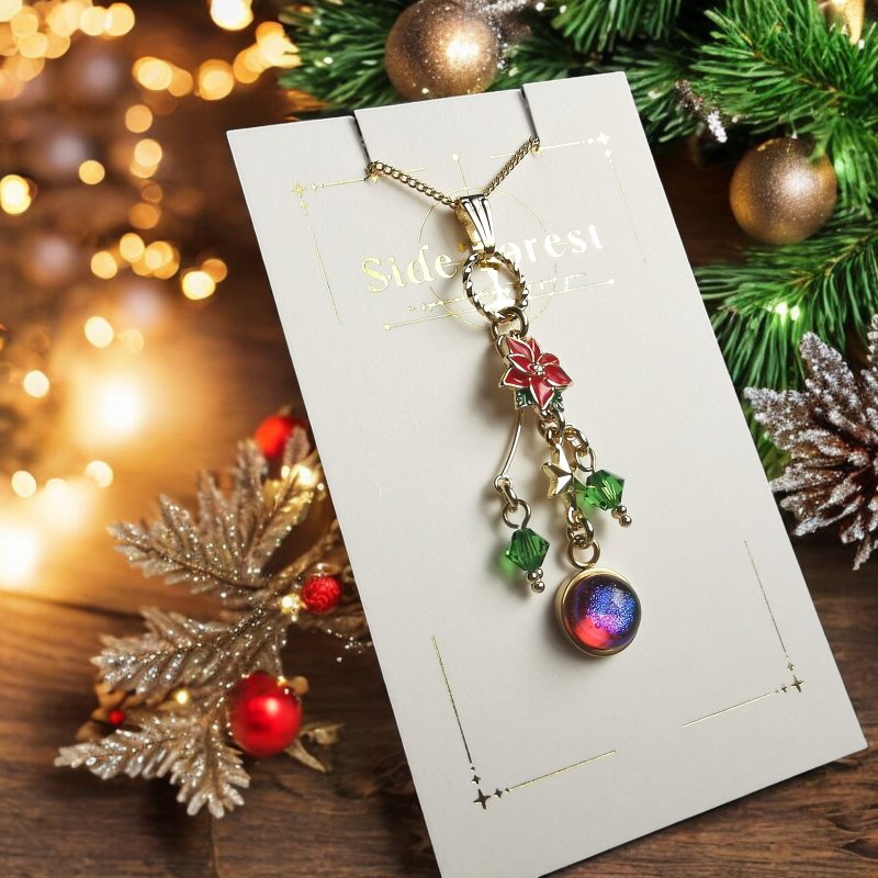 v Poinsettia - Red Seasonal Shine Collection Side*Forest Original Glass - Necklaces - Glass Red