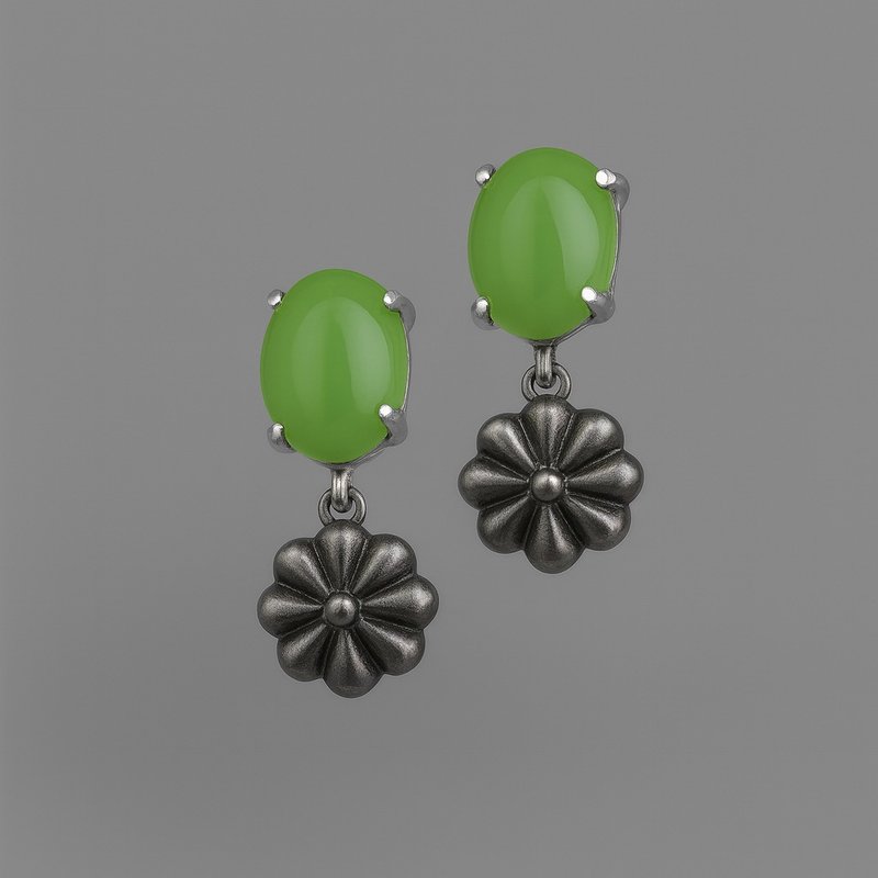 Floral Gift Jade Earrings Natural Jadeite 6x8mmx2 A-grade 925 Sterling Silver Mother's Day Birthday Gift - ต่างหู - หยก สีเขียว