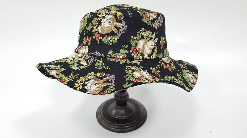 French romantic hat # black rabbit - Hats & Caps - Cotton & Hemp Black