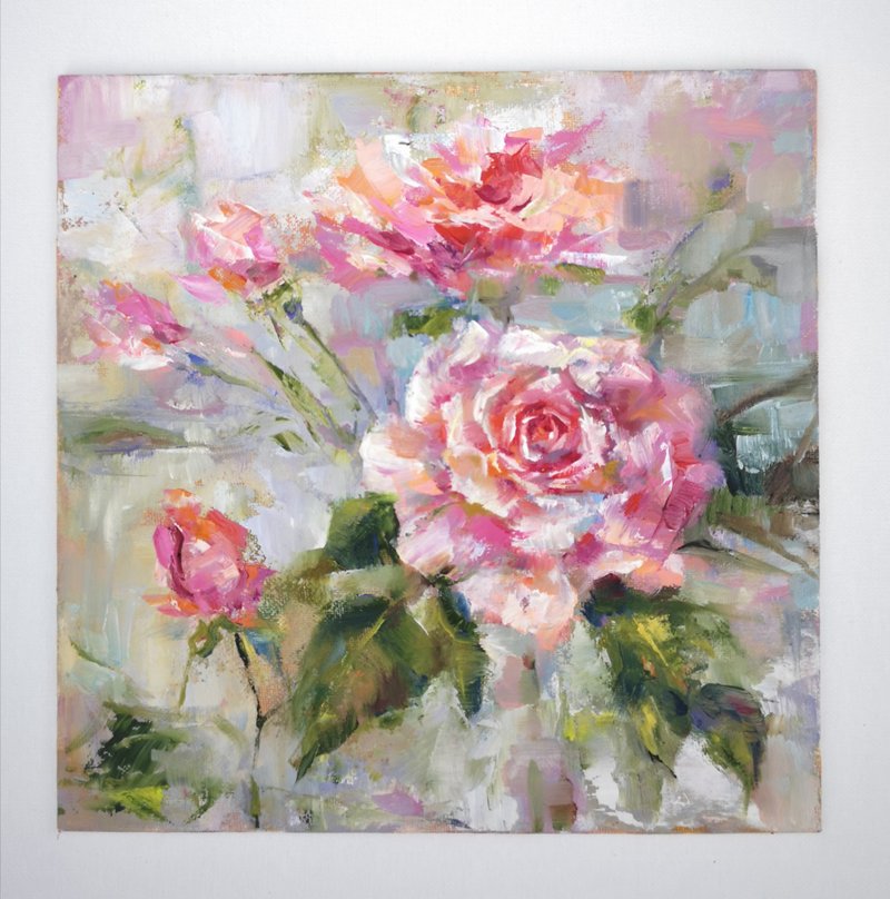 Rose Painting Original Art Roses Oil Painting on Canvas panel Flowers Wall Art - Posters - Pigment 