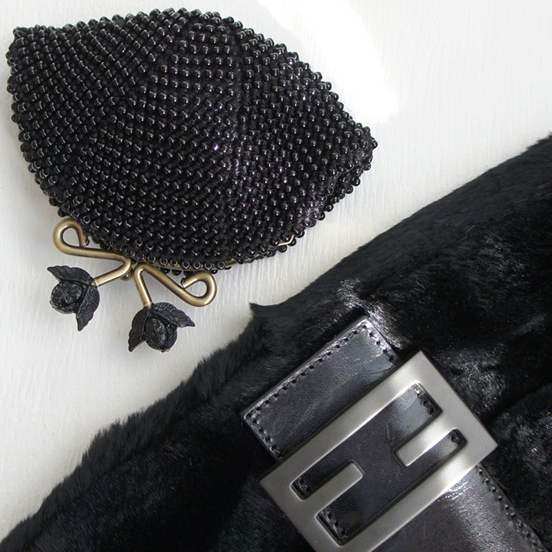 Ba-ba handmade Beads crochet coinpurse No.1413 - 化妝包/收納袋 - 其他材質 黑色