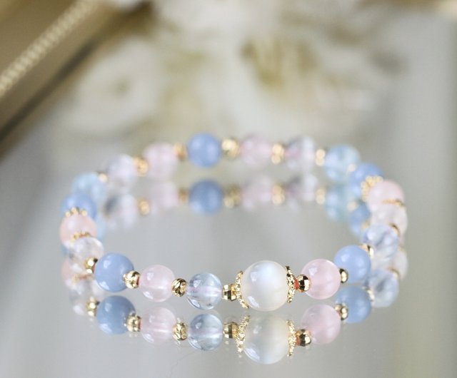 Aquamarine gemstone Heart and Copper store roses stretch bracelet