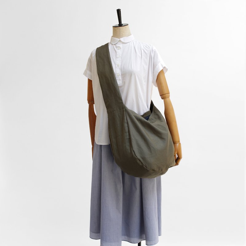 Eco bag round shoulder - กระเป๋าแมสเซนเจอร์ - ผ้าฝ้าย/ผ้าลินิน สีเขียว