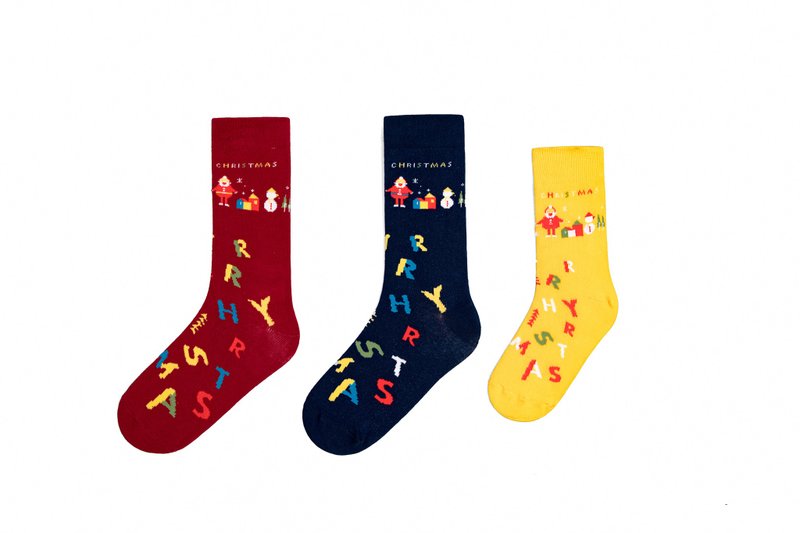 [Valentine's Day Gift Box] DashinSocks combed cotton trendy socks Christmas gift box set of 3 pairs for parents and children, popular store - ถุงเท้า - ผ้าฝ้าย/ผ้าลินิน สีเหลือง