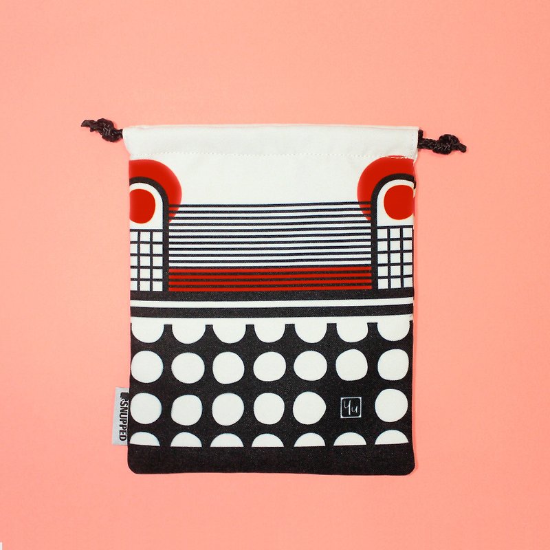 Firefly White Lined Digital Printed Drawstring Pouch Bag / Goodie Bag - กระเป๋าเครื่องสำอาง - เส้นใยสังเคราะห์ ขาว