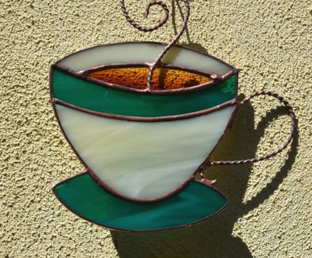 Coffee Cup / Tea Cup Stained Glass Suncatcher, Custom Colors Available