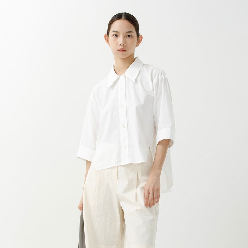 Short front and long back shirt - Women's Shirts - Cotton & Hemp White