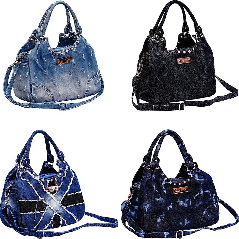 One-shoulder denim tide wash handbag - Messenger Bags & Sling Bags - Cotton & Hemp Blue
