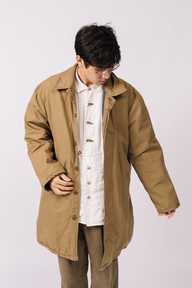 軍裝大衣.Military Parka.古着【初戀販賣所】Vintage.E064 - 男夾克/外套 - 棉．麻 咖啡色