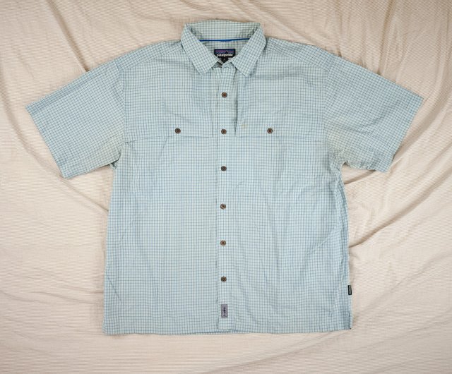 PATAGONIA blue white yellow check shirt short sleeve shirt vintage used -  Shop afterworktw Men's Shirts - Pinkoi