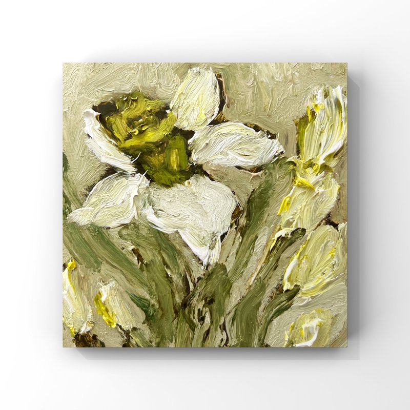 Daffodils Oil Painting Original Daffodil Flower Art Spring Garden Floral Artwork - 海報/掛畫/掛布 - 其他材質 多色