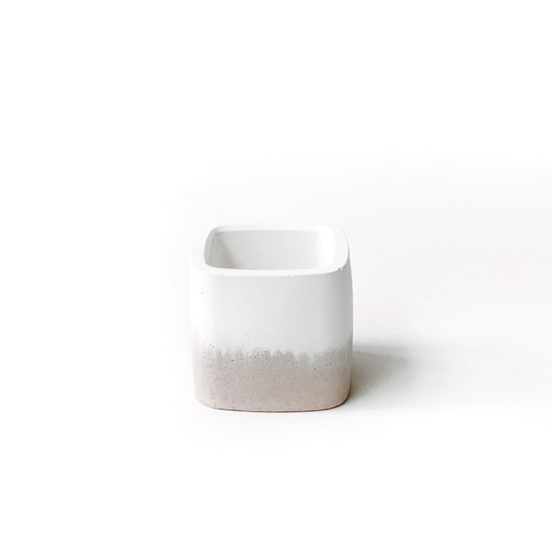 (現貨) 奶茶系列 | 小圓方雙色水泥盆器 可搭配同色系底盤 - 花瓶/花器 - 水泥 卡其色