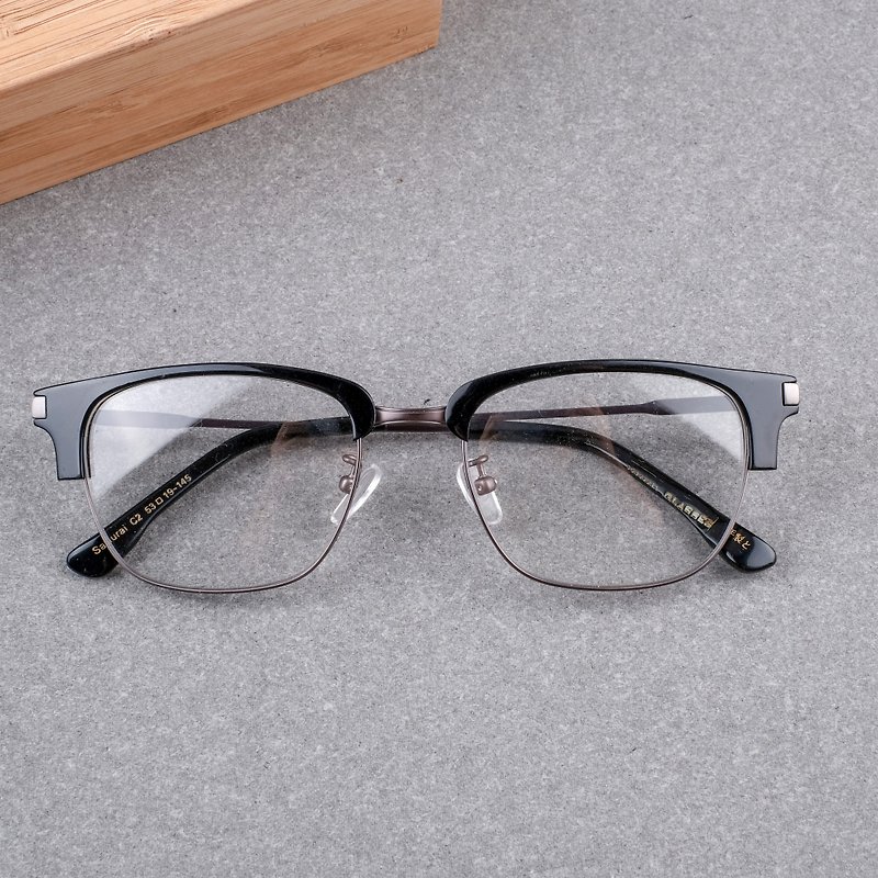 【福祉】韓国ビジネスアイブローフレームブラックガンNGメガネフレーム - 眼鏡・フレーム - 金属 ブラック