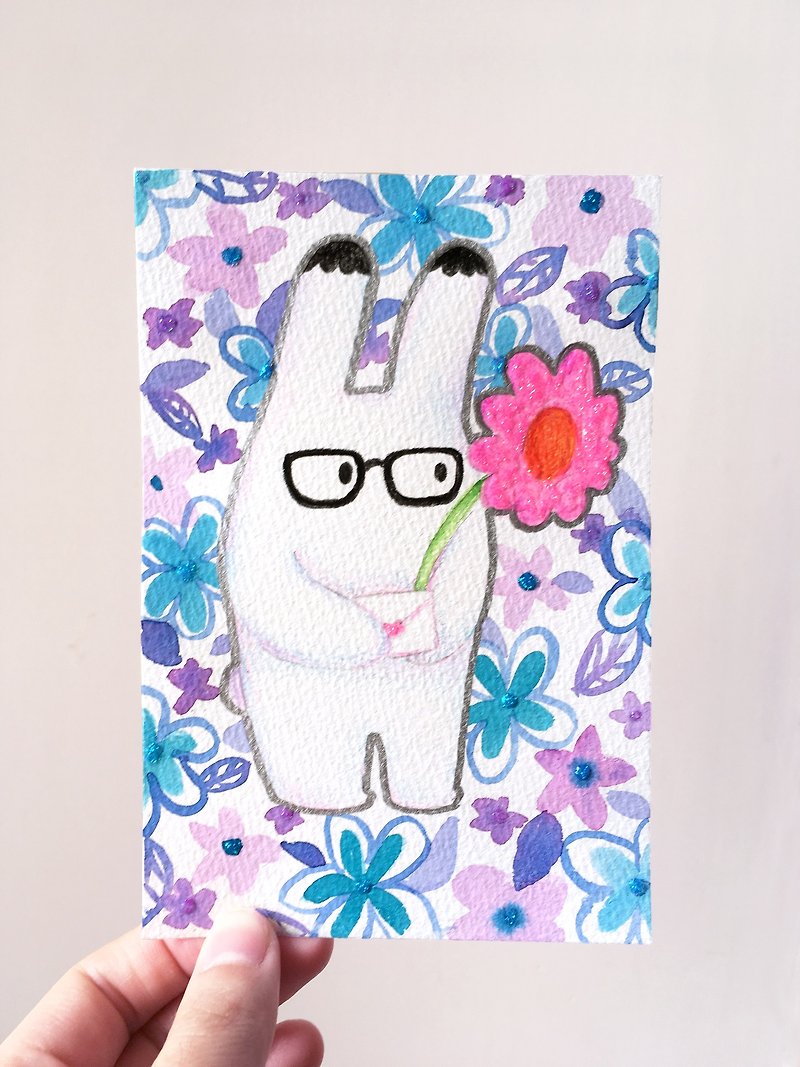 Bunny lover hand-painted original painting illustration card postcard - Cards & Postcards - Paper Blue