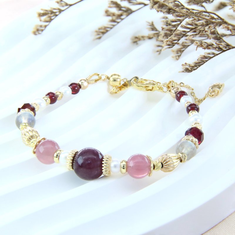 Treasure | harmonizes the five elements, brings prosperity to husband and wealth, cherry blossom red tourmaline Valentine’s Day gift for girls - สร้อยข้อมือ - คริสตัล สีแดง