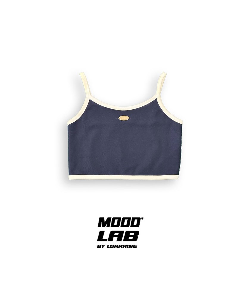 MOODLABBYLORRAINE | 美式復古吊帶背心 - 背心/無袖上衣 - 棉．麻 藍色