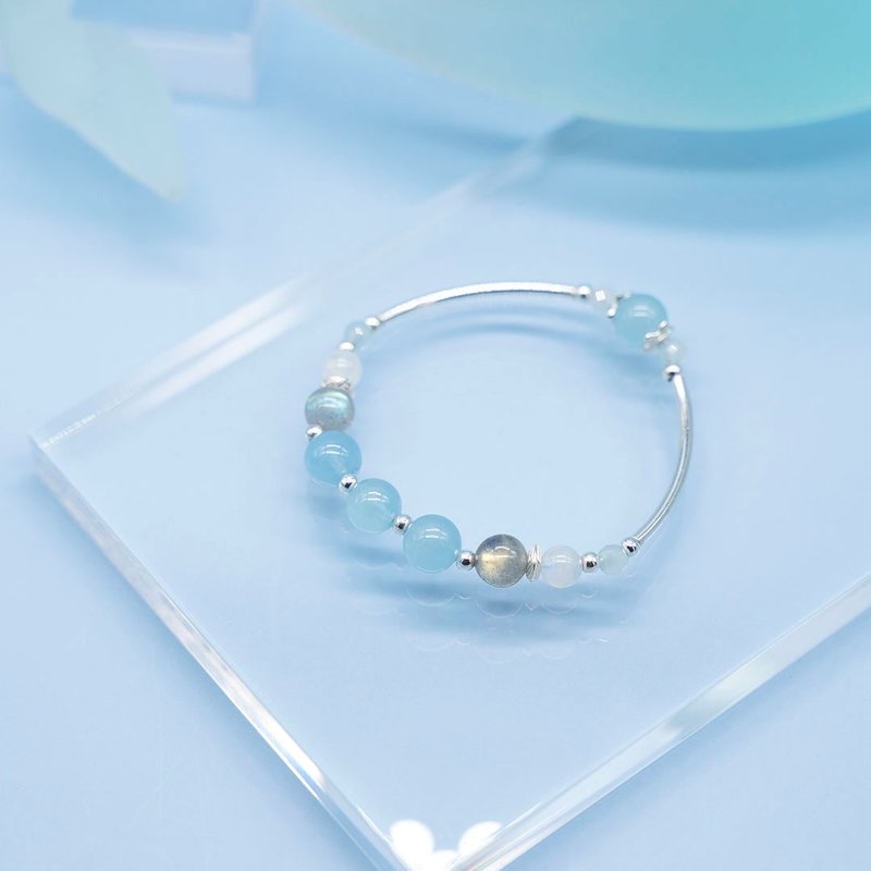 深海嫁妝 | 海藍寶拉長石月光石925銀 水晶手鍊 - 手鍊/手環 - 水晶 藍色