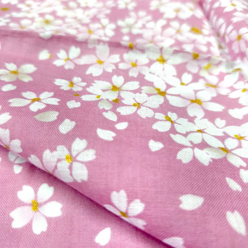 Vintage Japanese Handkerchief: Pink Cherry Blossom Floral Print 19 x 19 inches - 手帕 - 棉．麻 粉紅色