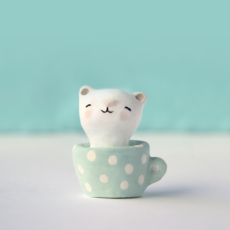 Teacup little cat incense Stone/lake green birthday gift/exchange gift/lover gift/Christmas - Fragrances - Other Materials Blue