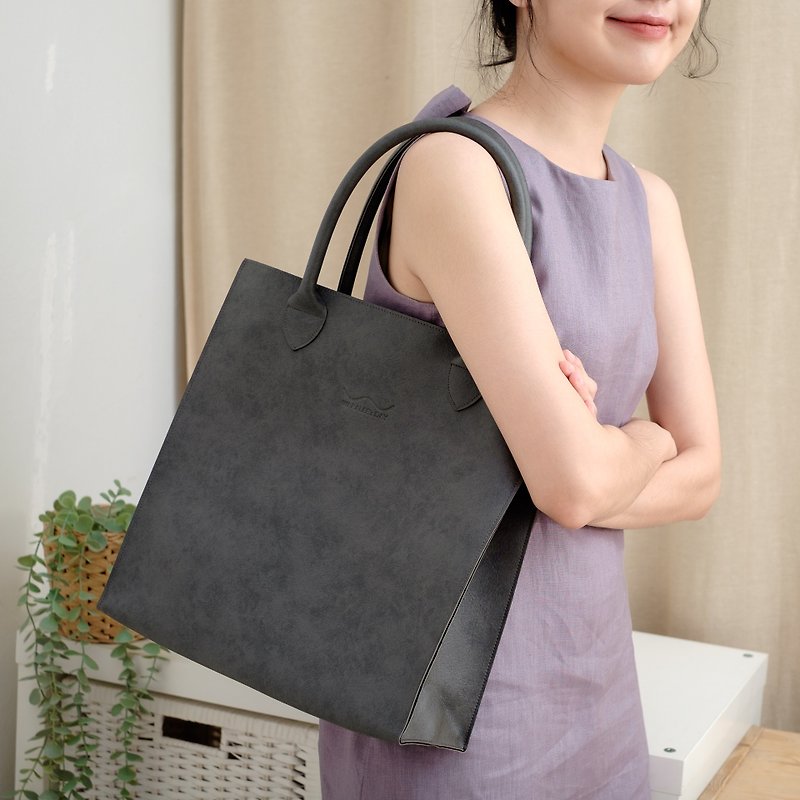 WARALEE's DAY | Jumbo Tote Bag (Thunderstorm) - Handbags & Totes - Faux Leather Black
