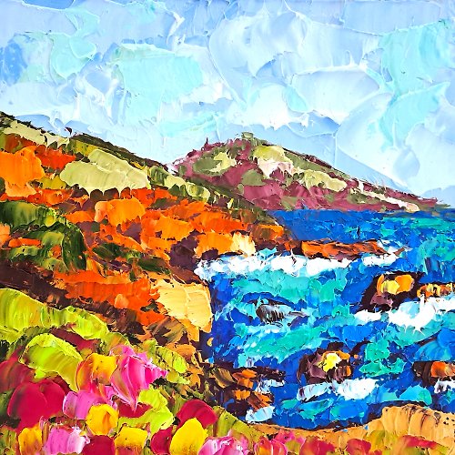 原創藝術 Monterey Painting Coastline Original Art Big Sur Impasto Oil Painting Seascape