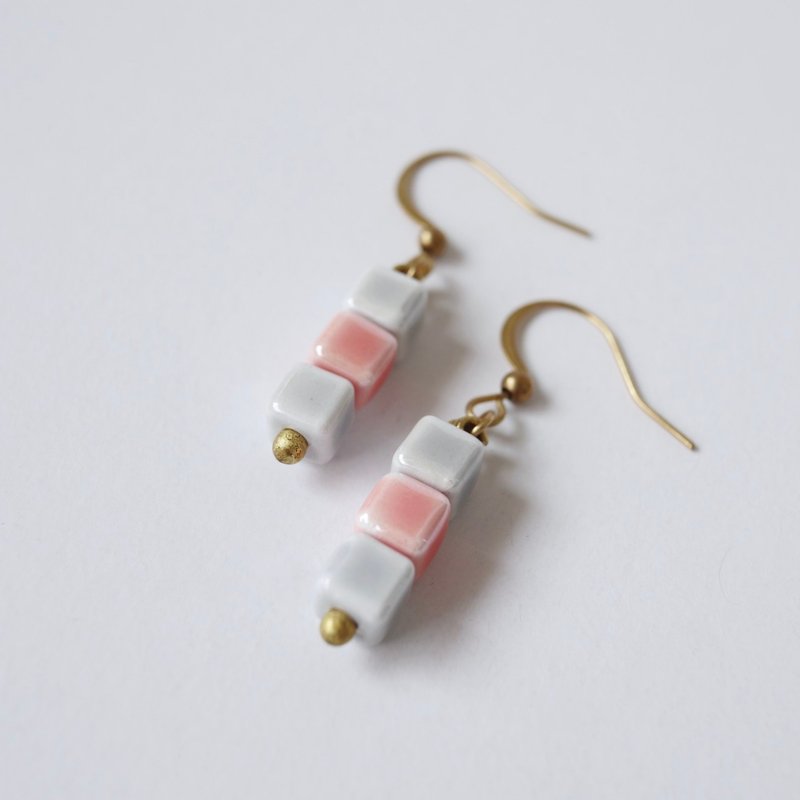 02:18 AM Mouth Mouth/Berry Brick- Bronze/Natural Stone Earrings/Auricle Clip-On/Ceramic - Earrings & Clip-ons - Copper & Brass Pink