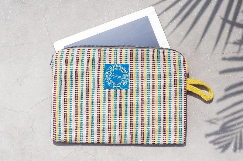 Limited a hand-woven Storage bag / national wind packet / i-pad package / Cosmetic Bag - Sunshine sense of color stripes weaving - Tablet & Laptop Cases - Cotton & Hemp Multicolor