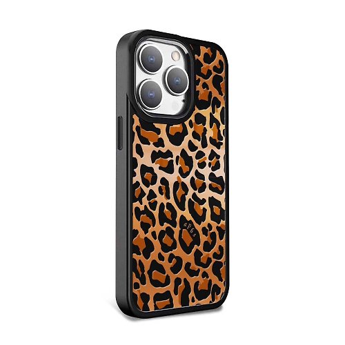 apbs 雅品仕 水晶彩鑽手機殼 iPhone 15系列 軍規防摔合金框磁吸鏡面手機殼-經典豹紋-黑框