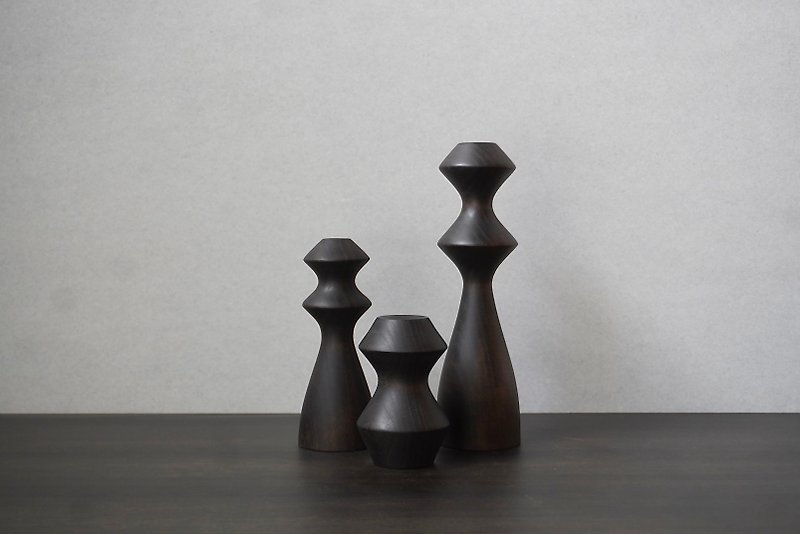 木製一輪挿し　３点セット　チェリー鉄媒染 - 花瓶/陶器 - 木頭 黑色
