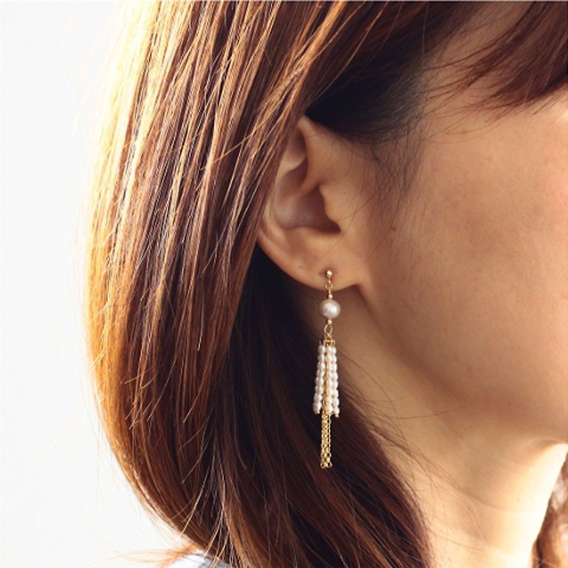Fringe design earrings 14KGF and freshwater pearl fringe design earrings FringePr01 - Earrings & Clip-ons - Gemstone Gold
