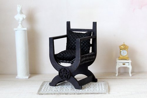 Lenasminiland Miniature Tudor chair, X framed queen Mary armchair replica. England history, ra