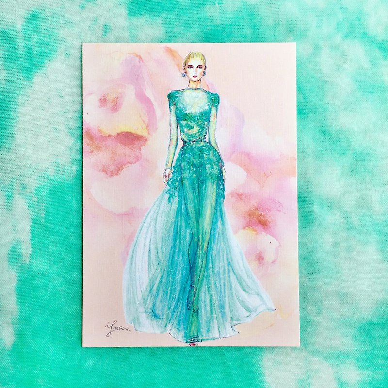 Fashion Illustration Postcard  Fairy Green - Cards & Postcards - Paper Green