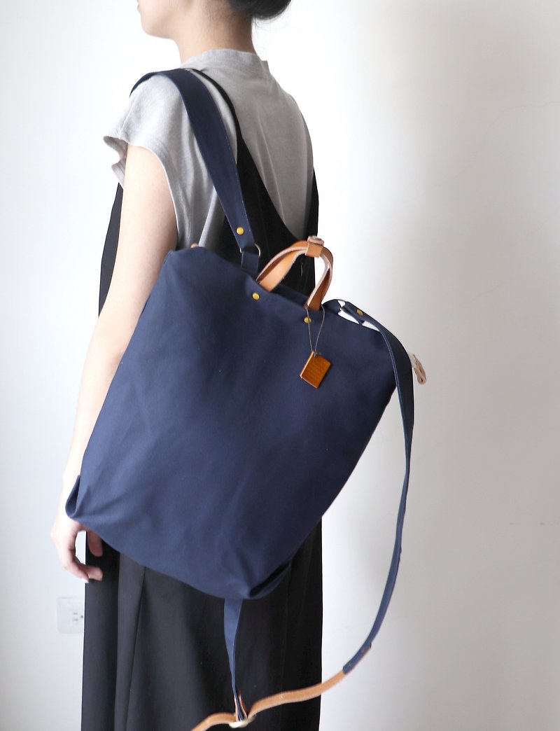 #17 Wax long backpack - Japanese canvas / lightweight / vegetable tanned cow leather / anti-theft - กระเป๋าเป้สะพายหลัง - ผ้าฝ้าย/ผ้าลินิน หลากหลายสี