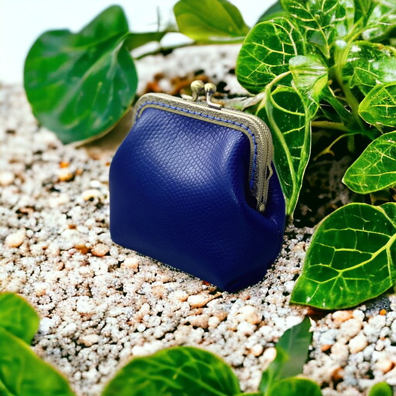 Small gold storage bag - woven embossed blue (Mother's Day, Valentine's Day, Birthday) - Coin Purses - Genuine Leather Blue