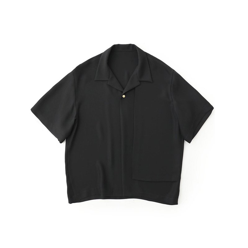 JANWONG spring and summer designer Japanese style hanging cloth stitching short-sleeved shirt - Men's Shirts - Cotton & Hemp Black