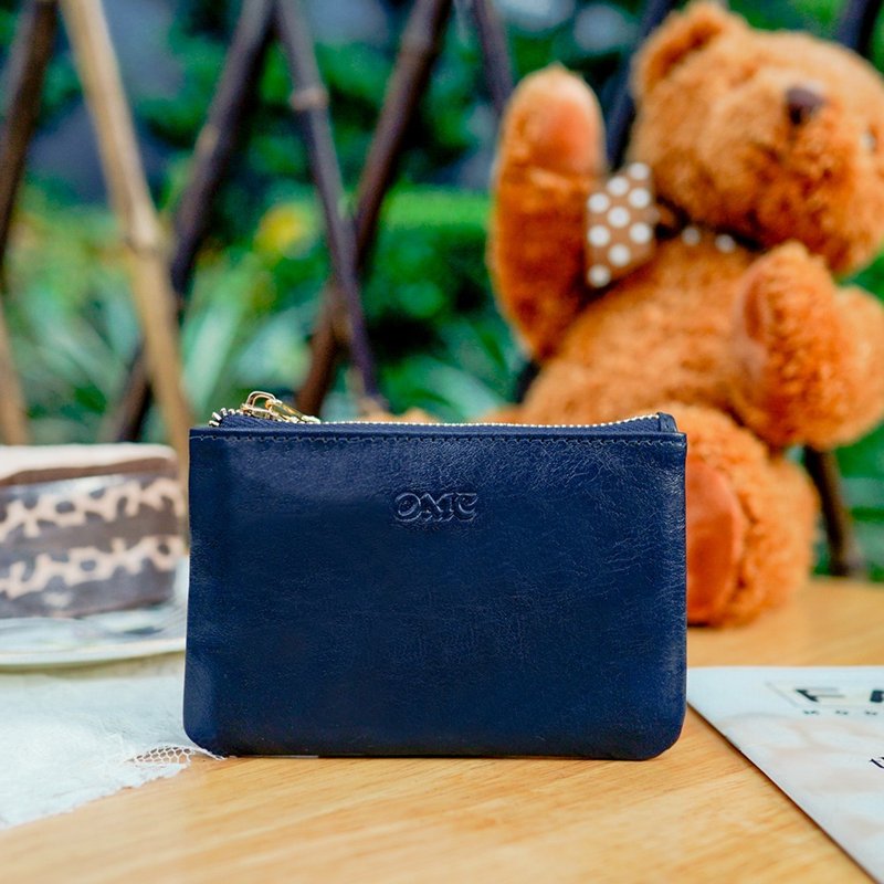 義大利植鞣革3卡位牛皮零錢包(深藍) - 零錢包/小錢包 - 真皮 藍色