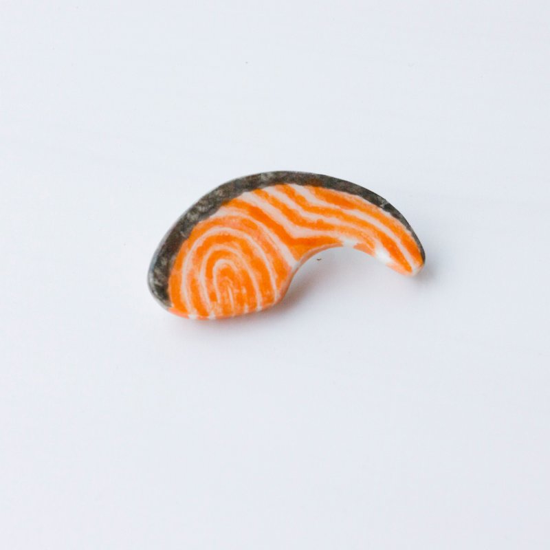 Handmade Japanese Light Clay Salmon Pin Brooch Accessories - เข็มกลัด - ดินเหนียว สีน้ำเงิน