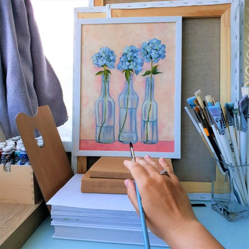 花の絵画ボトルオリジナルアートフロックス壁アート花のアート