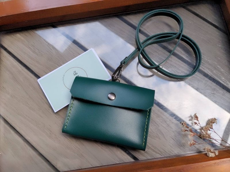 Horizontal identification card document holder Youyou card holder card holder can be carried on the back hand-sewn change genuine leather. Green - ID & Badge Holders - Genuine Leather Green