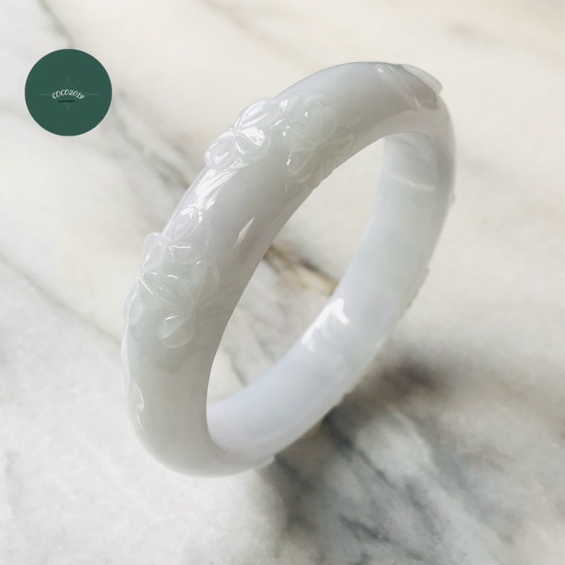 翡翠 玉鐲 天然石  稀有 緬甸產 49.7mm - 手鍊/手鐲 - 玉石 白色