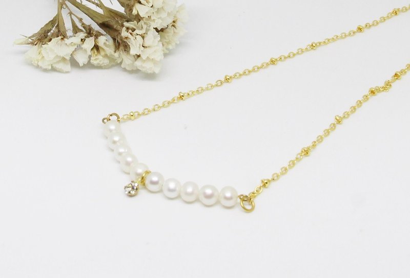 <Eternal> natural pearl necklace light brass jewelry Mother's Day Valentine's Day birthday anniversary banquet party to exchange gifts for Christmas - Necklaces - Gemstone White