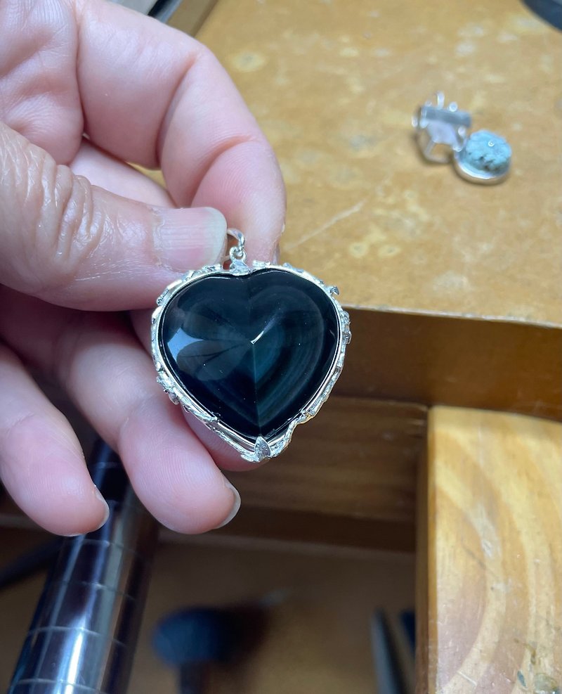 Love Rainbow Obsidian Pendant Give Her Your Heart Capture Her Heart - Necklaces - Sterling Silver 