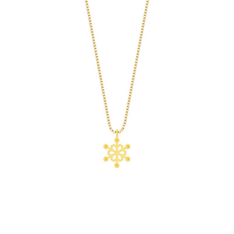 Treasure chest gold ornaments 9999 gold pure gold Christmas snowflake pendant necklace clavicle chain Christmas exchange - Necklaces - 24K Gold Gold