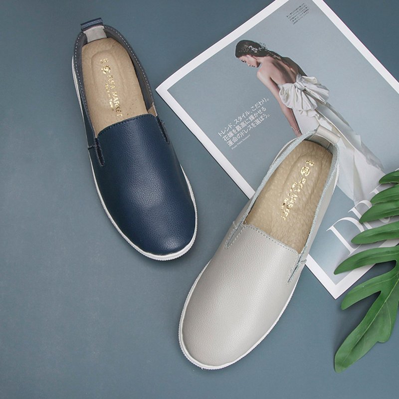 Genuine leather soft walking loafers 1BL198 - รองเท้าบัลเลต์ - หนังแท้ สีเทา